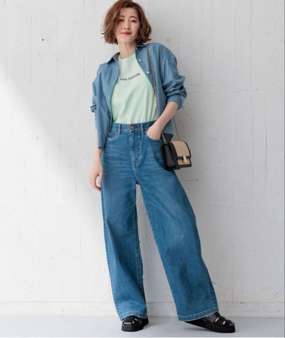 24SS 大きいサイズ 23区 デニム ストレッチワイドパンツ 店舗限定品 48