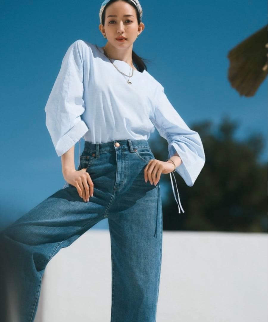 24SS 大きいサイズ 23区 デニム ストレッチワイドパンツ 店舗限定品 48