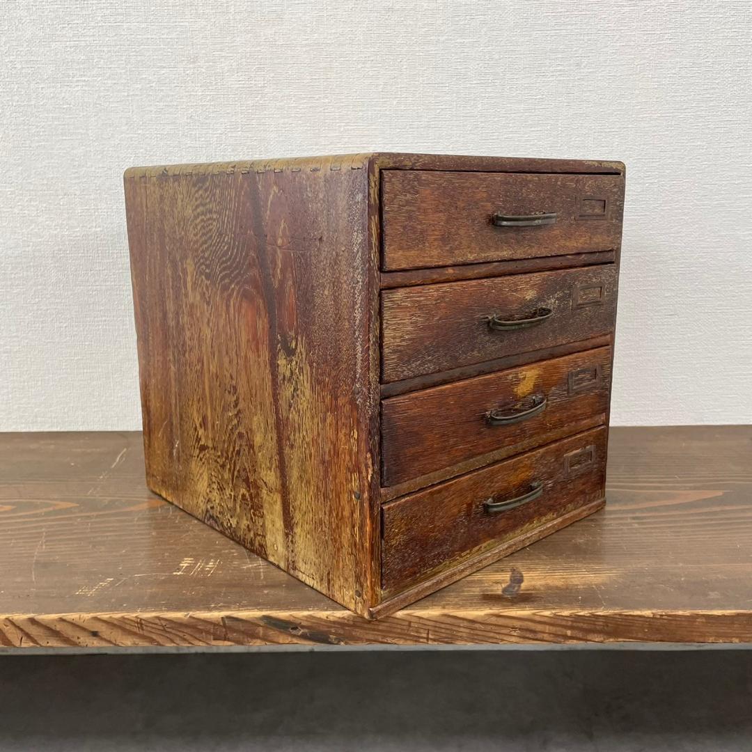 ヴィンテージ 小引き出し 4杯 ネームプレート付 抽斗 収納箱 昭和 レトロ