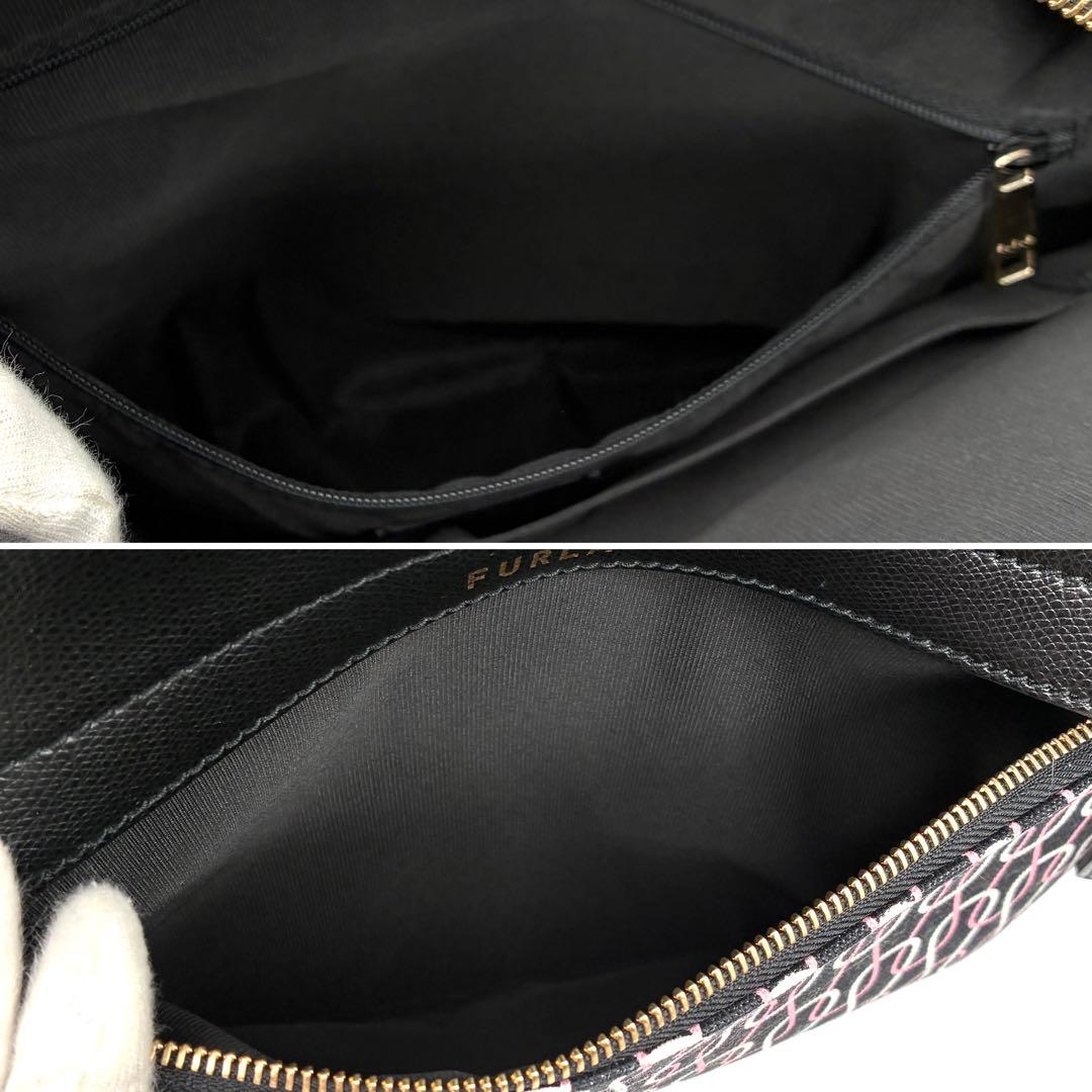 極美品 フルラ パイパー リュック バッグパック ロゴ 総柄 レディース 黒