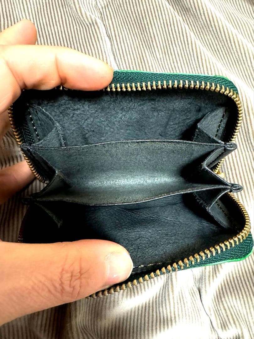 未使用！　アリゲーター　目地染　グリーン　ケース　ミニウォレット　手縫い