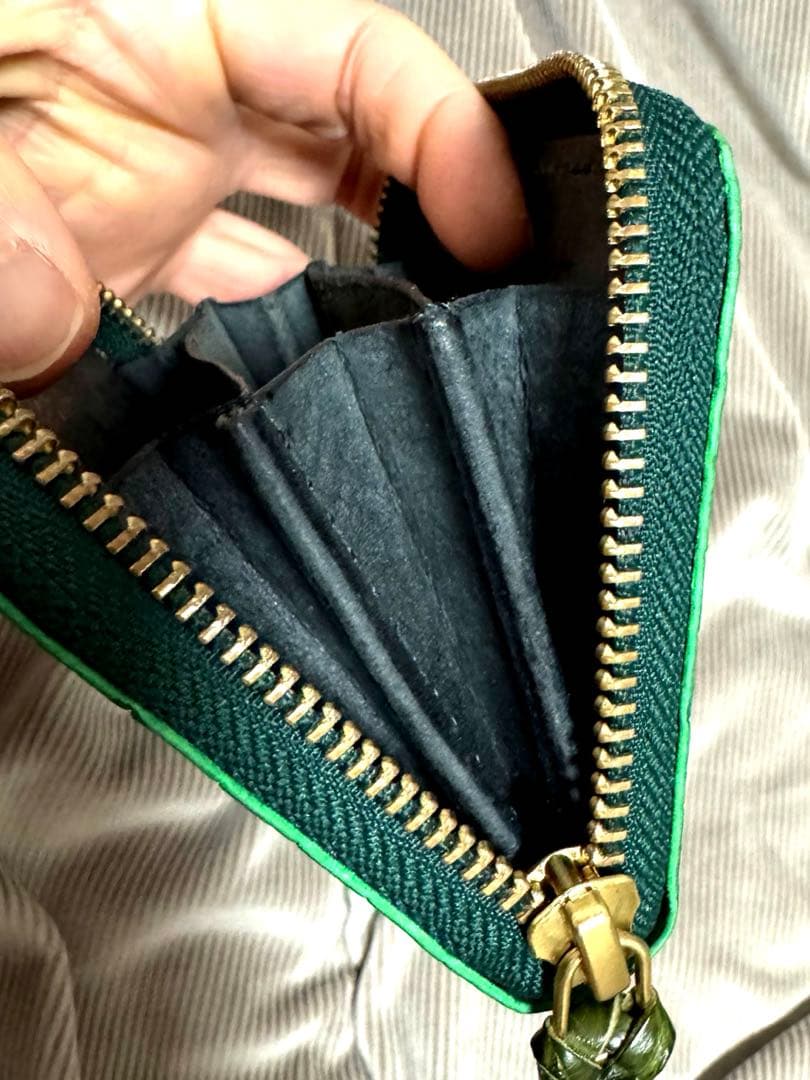 未使用！　アリゲーター　目地染　グリーン　ケース　ミニウォレット　手縫い