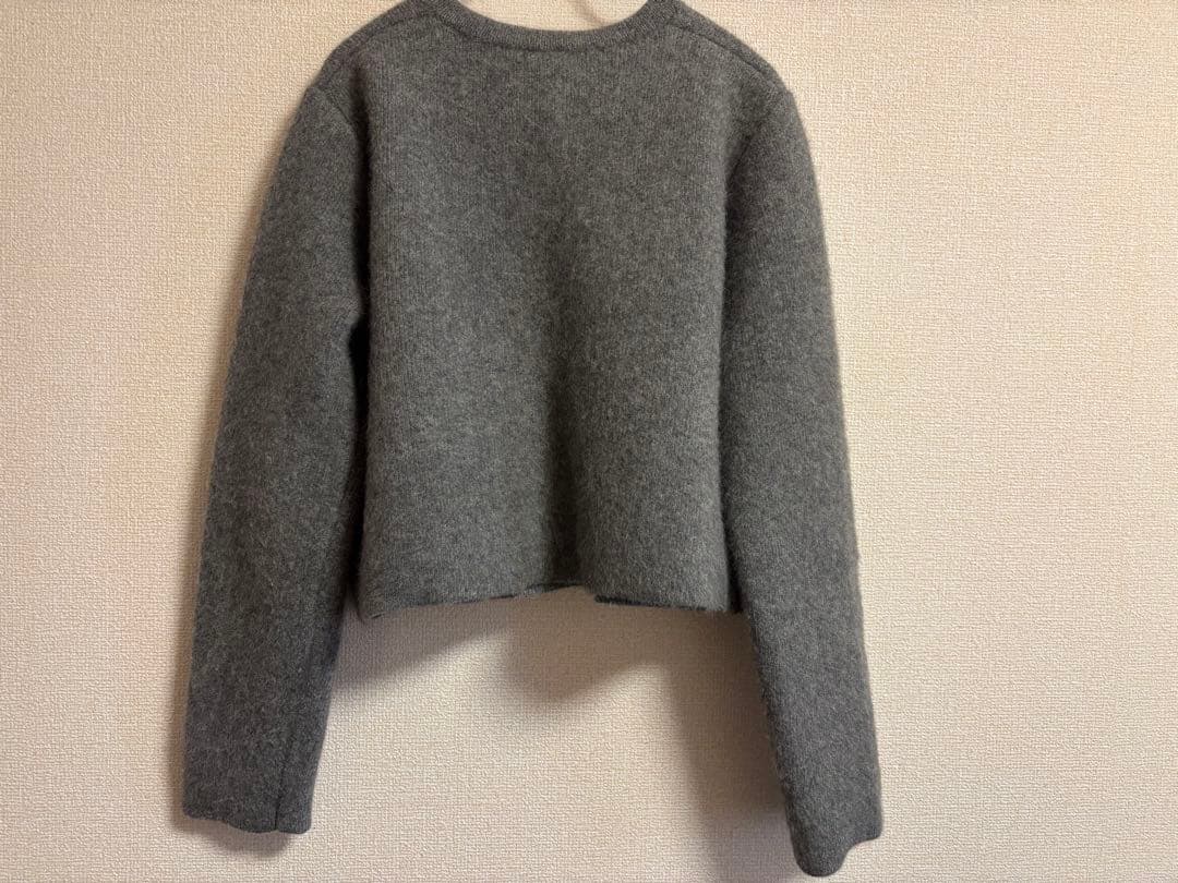 アニュアンス　グレー カシミヤブレンドノーカラーニットジャケット　anuans