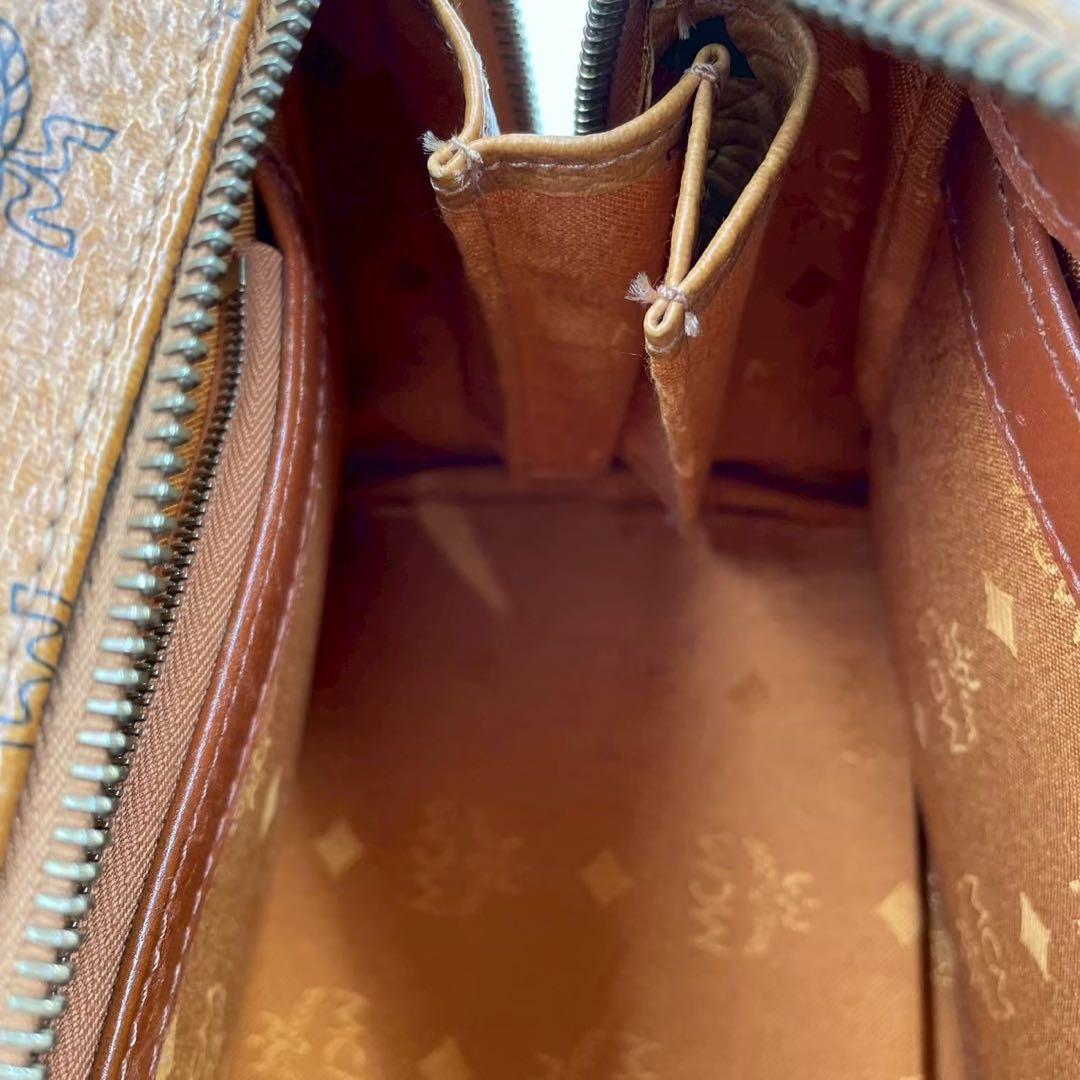 良品　エムシーエム　ヴィセトス　レザー　ミニボストンバッグ　金具付き　ブラウン