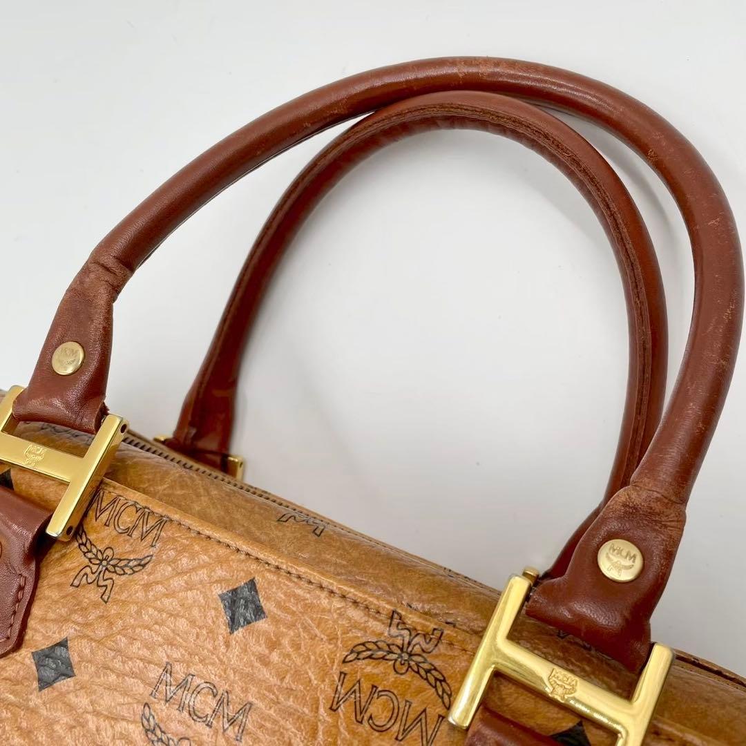 良品　エムシーエム　ヴィセトス　レザー　ミニボストンバッグ　金具付き　ブラウン