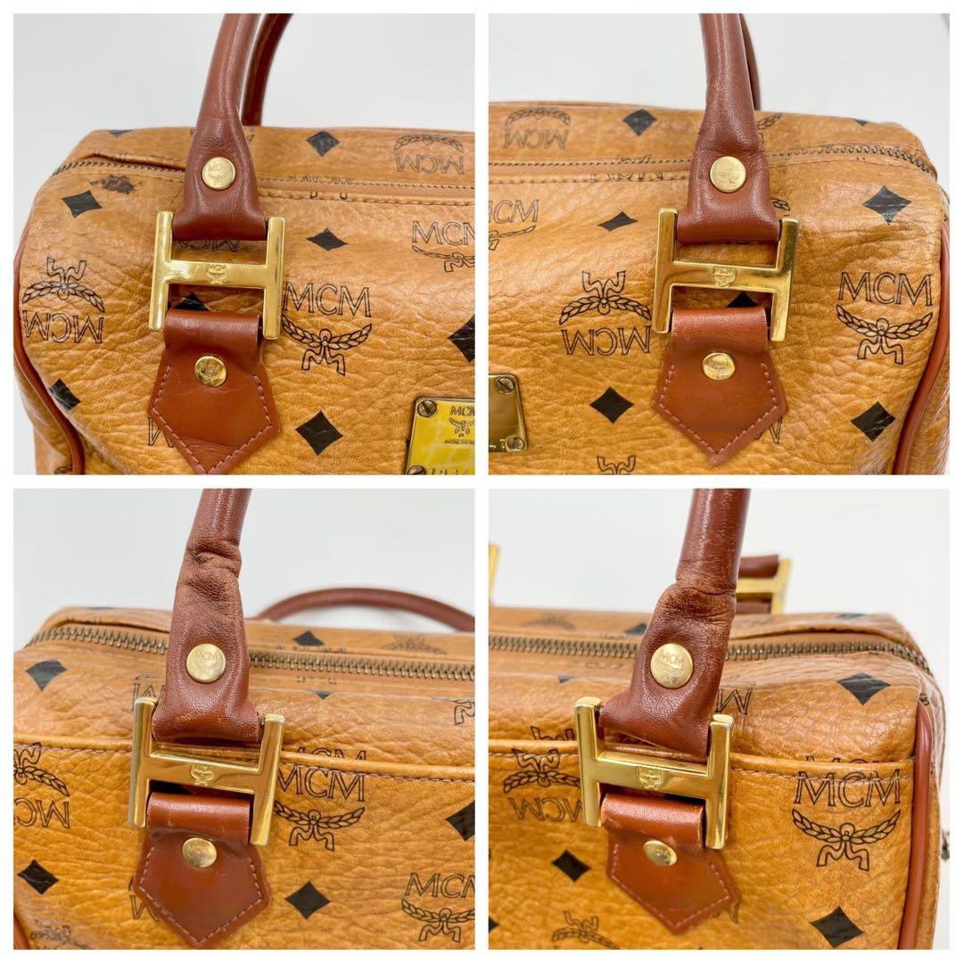 良品　エムシーエム　ヴィセトス　レザー　ミニボストンバッグ　金具付き　ブラウン