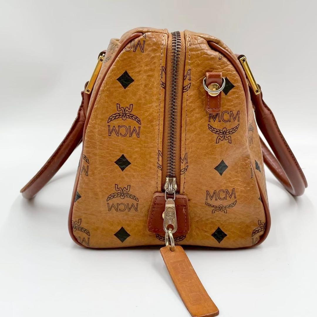 良品　エムシーエム　ヴィセトス　レザー　ミニボストンバッグ　金具付き　ブラウン