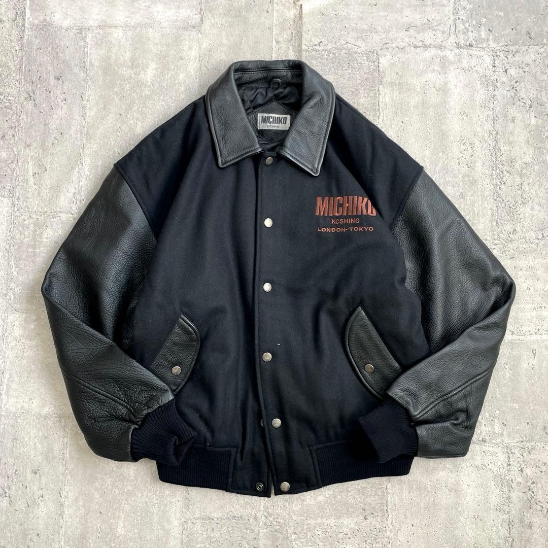80's vintage michiko 襟 袖 レザー スタジャン ブラック