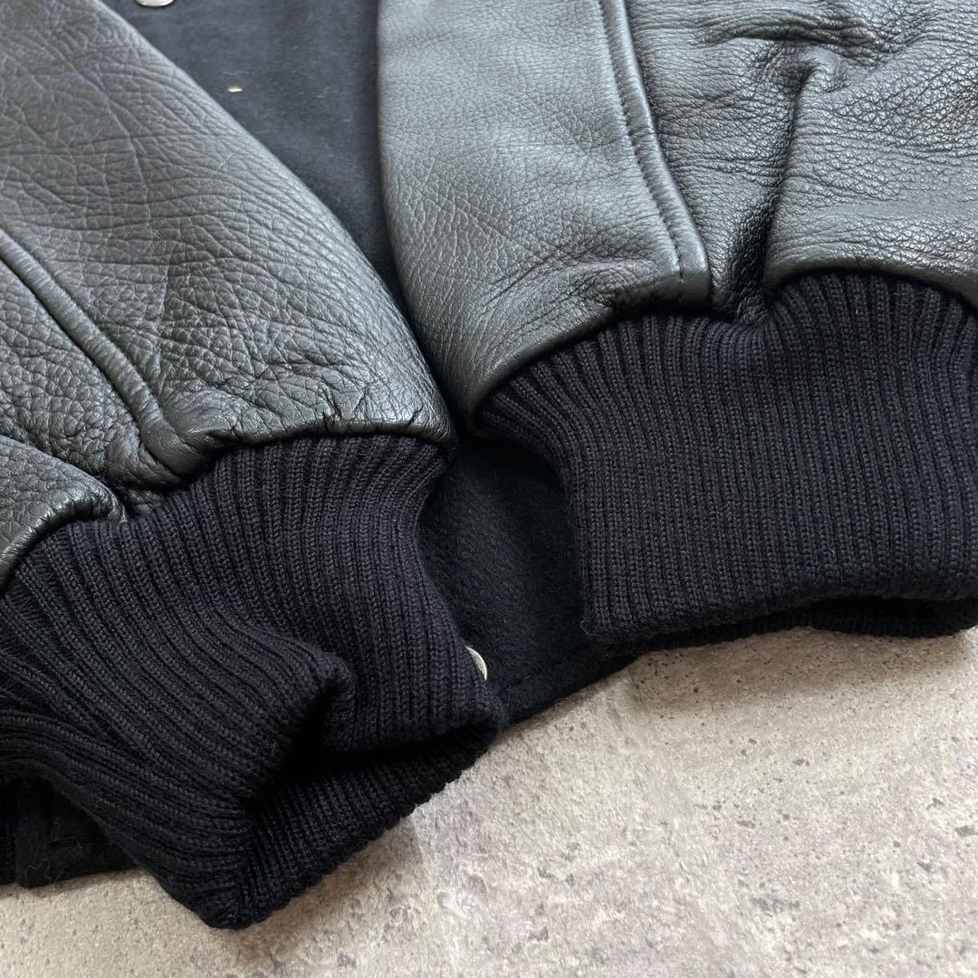 80's vintage michiko 襟 袖 レザー スタジャン ブラック