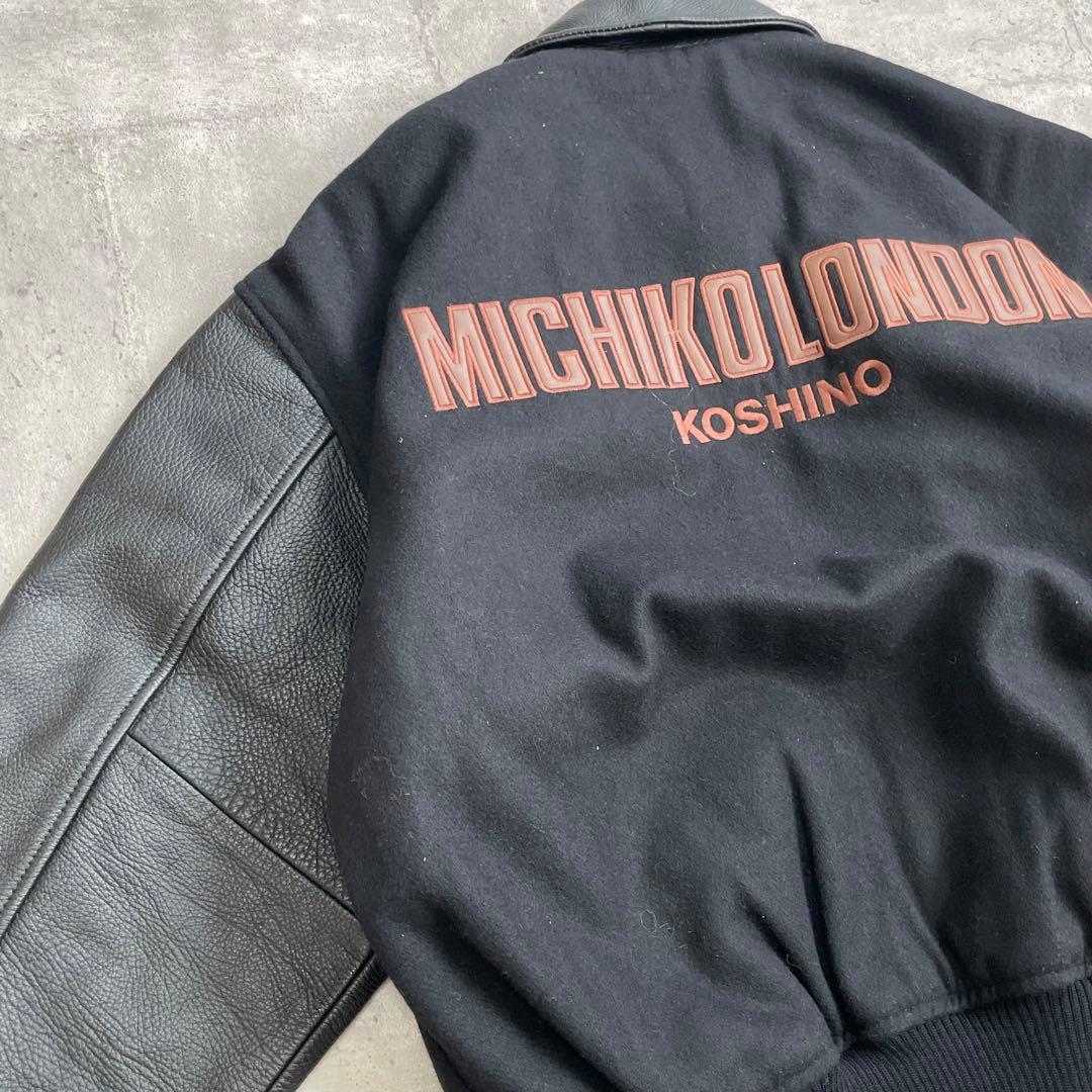 80's vintage michiko 襟 袖 レザー スタジャン ブラック