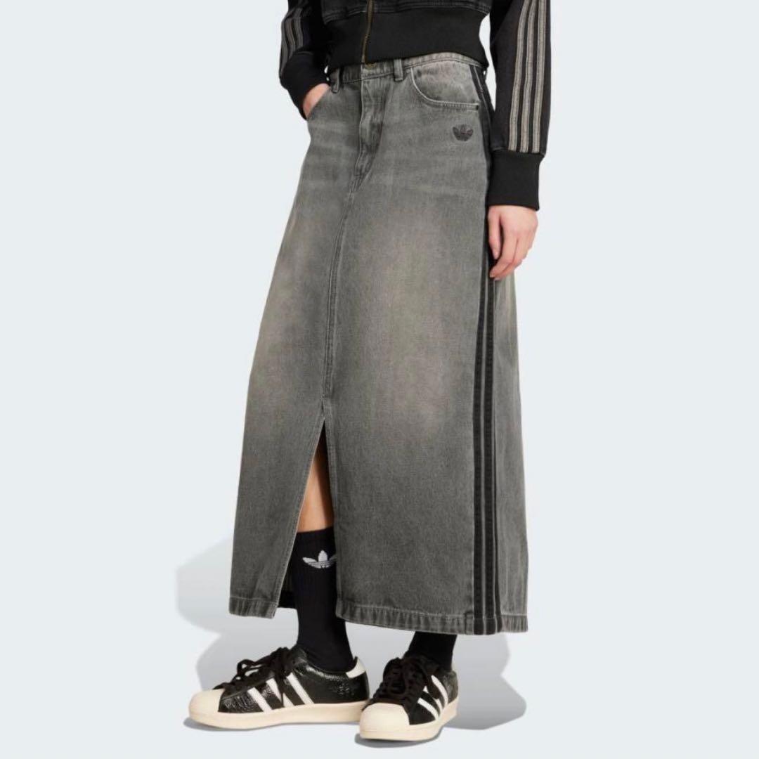 adidas アディカラー スリーストライプス デニム ペンシルスカート M