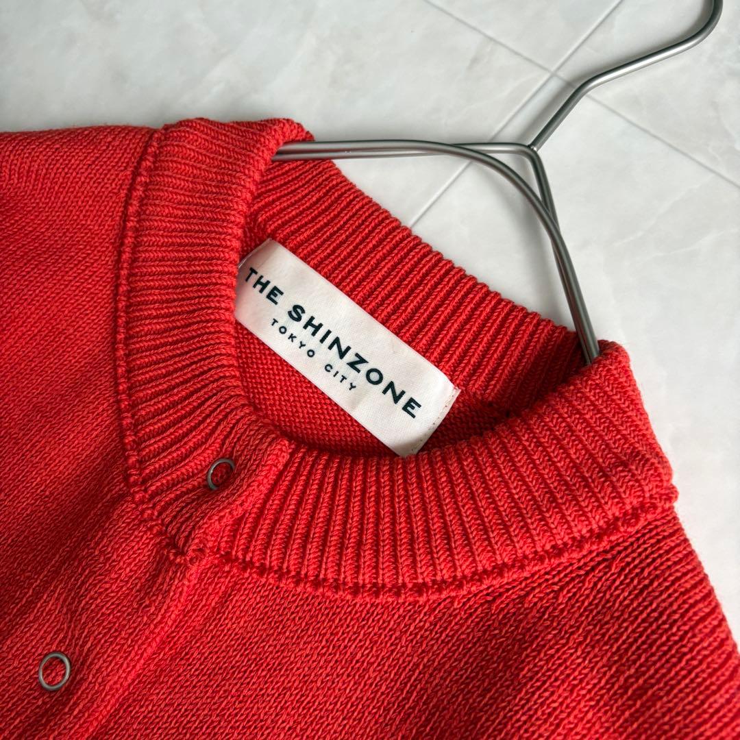 THE SHINZONE ロングリブカーディガン 赤 F 0 スナップボタン
