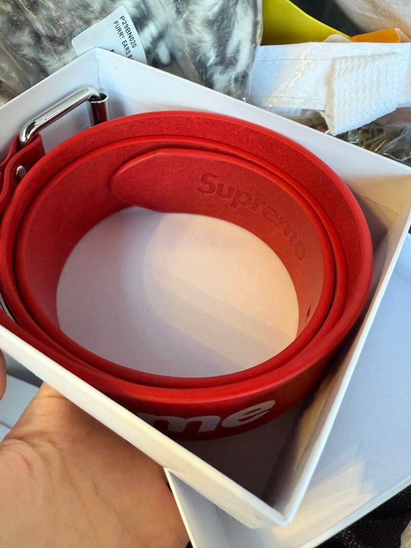 Supreme REPEAT LEATHER BELT レッド M