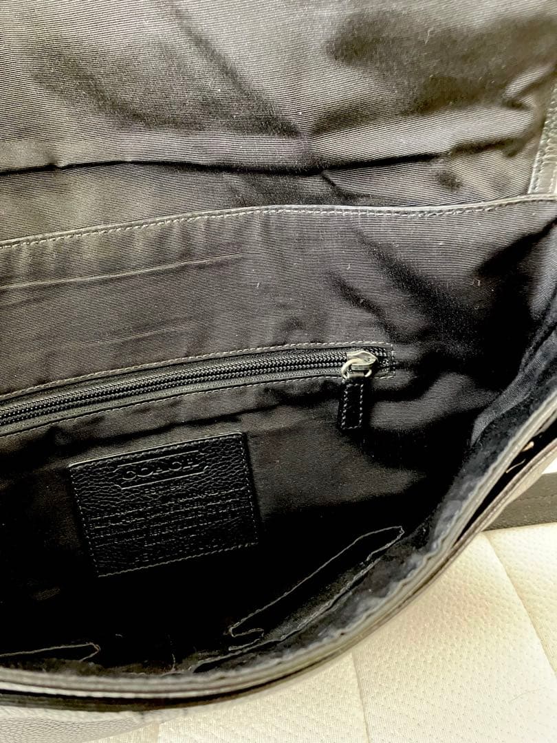 COACH レザー ショルダーバッグ 本革 フラップ 斜めがけ 黒 メンズ