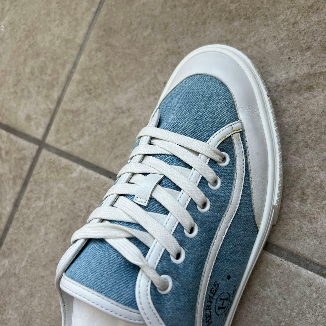 HERMES デニム ホワイト スニーカー42サイズ