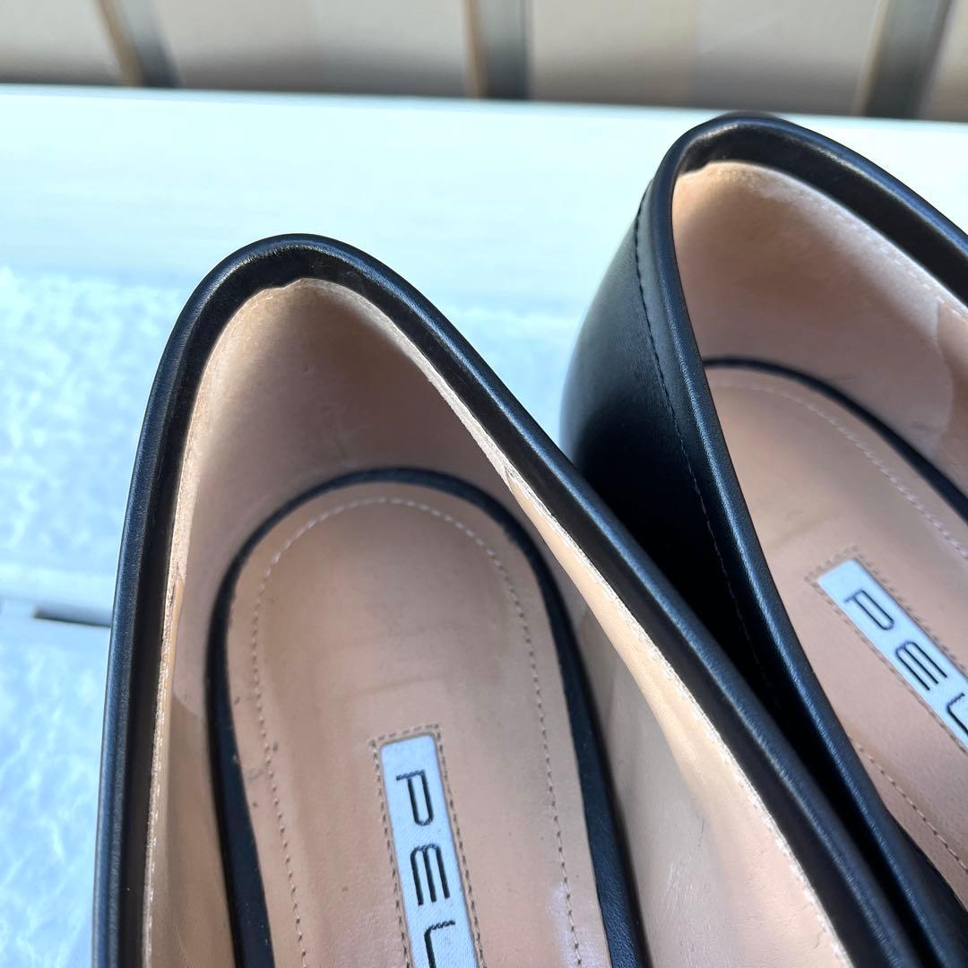 38 PELLICO ビット　ローファ　黒　フラット　ぺたんこ　24.5