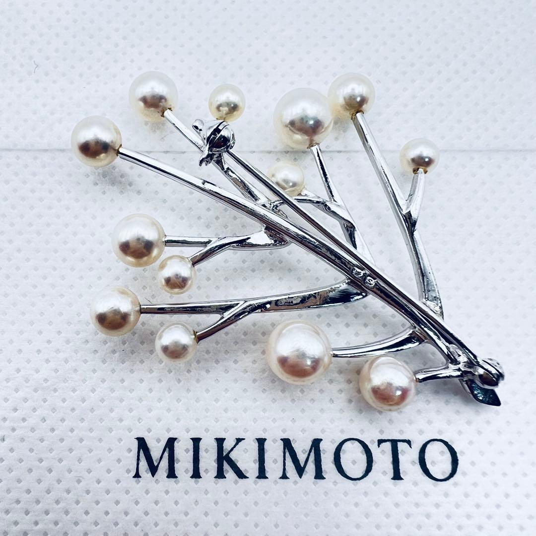 【ミキモトにてクリーニング済】アコヤ　パール　真珠　シルバー　ピンブローチ