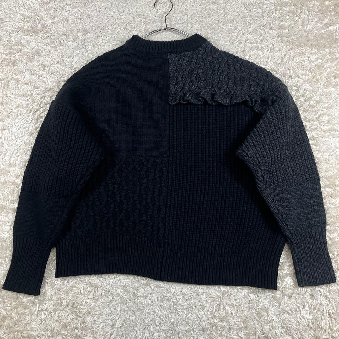 MACHATT マチャット 厚手 パッチワーク フリル ニット ブラック