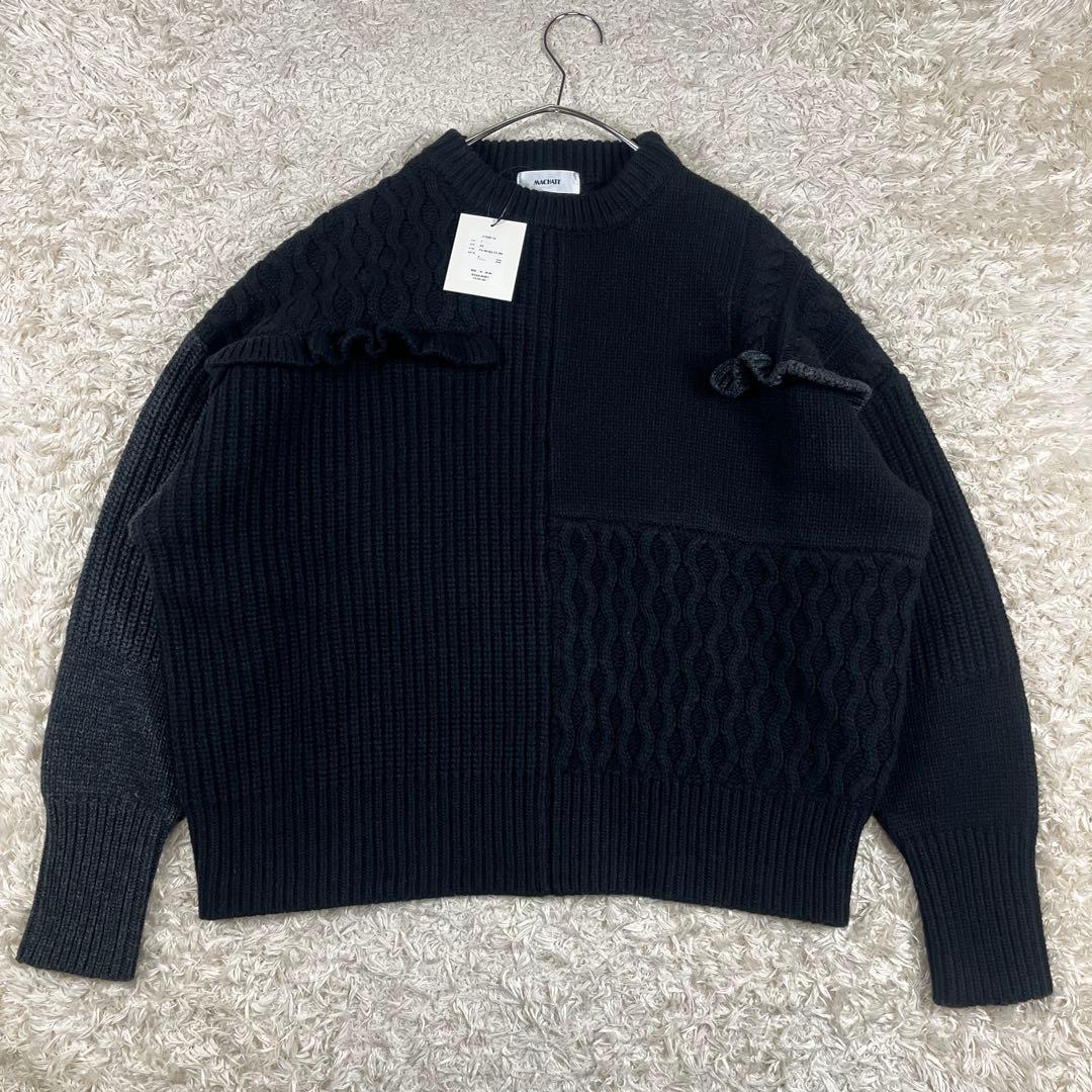 MACHATT マチャット 厚手 パッチワーク フリル ニット ブラック