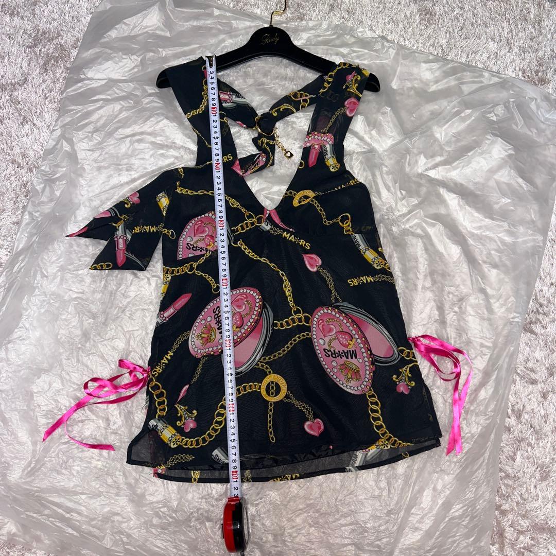 MARSマーズ y2k ギャル コスメ柄ホルターネックキャミソール ブラック