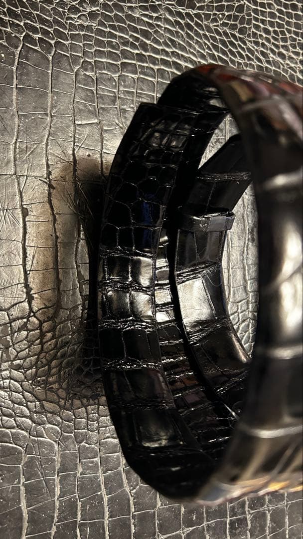 新品　クロコダイル　無双　ベルト　BLACK 黒　シャイニング　日本製バックル無