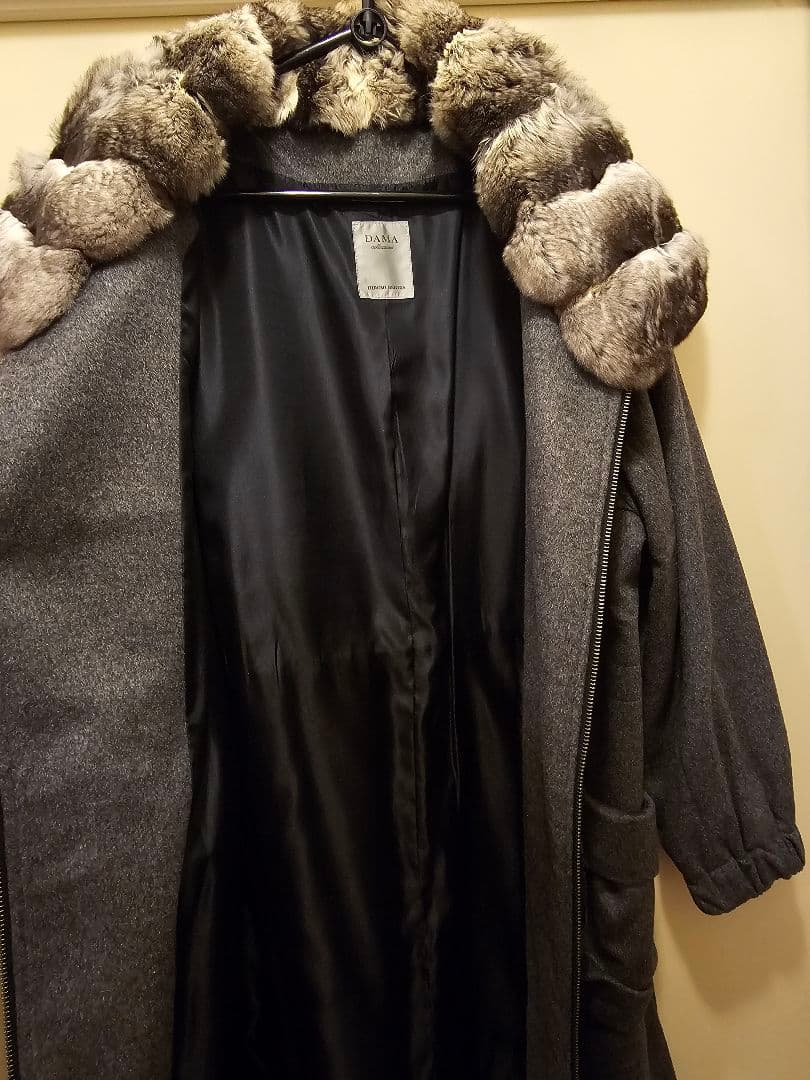 DAMAcollection　カシミア100%コート　チンチラファー襟