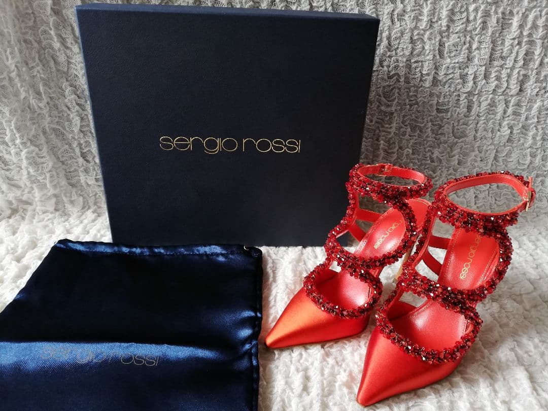 Sergio Rossi セルジオロッシ◆ビジュー サンダル 赤 35◆1度のみ