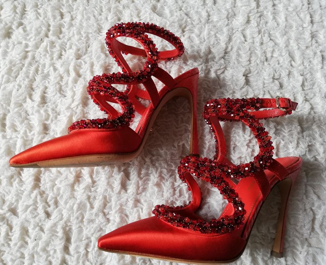 Sergio Rossi セルジオロッシ◆ビジュー サンダル 赤 35◆1度のみ