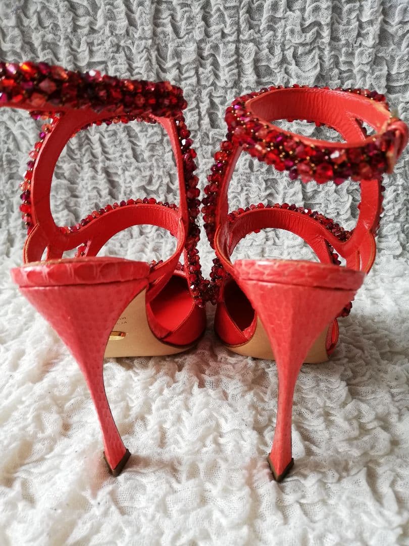 Sergio Rossi セルジオロッシ◆ビジュー サンダル 赤 35◆1度のみ