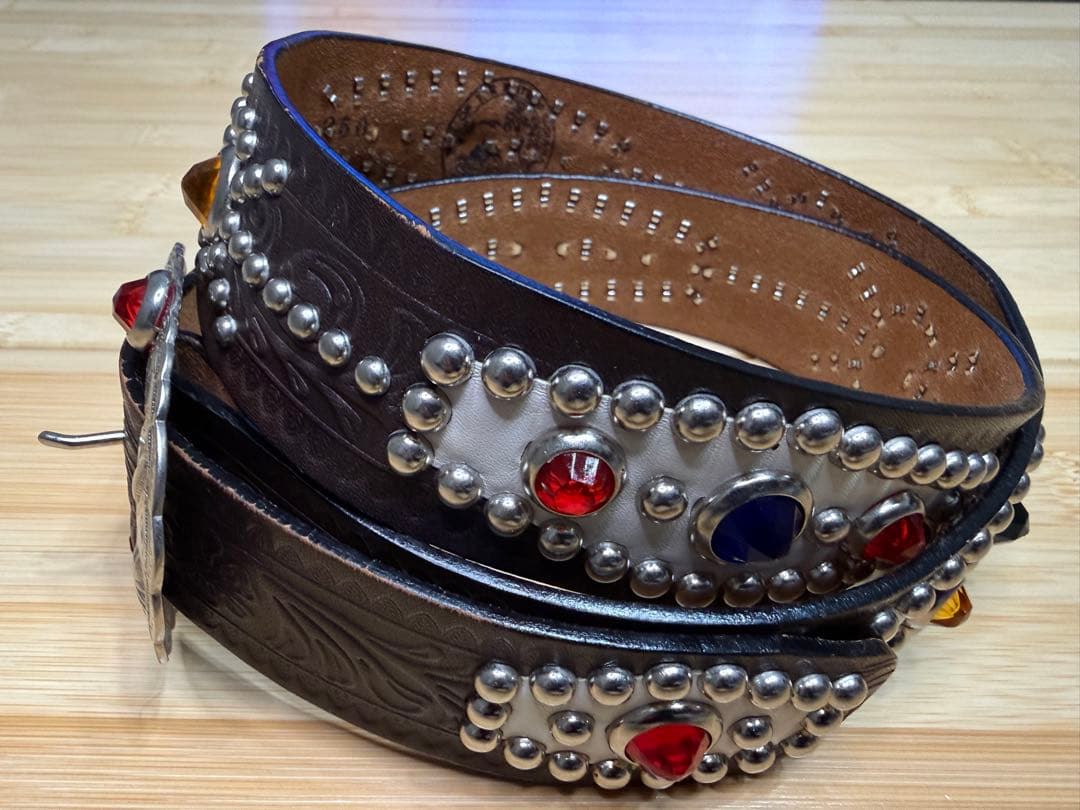 ⭐️美品⭐️レア⭐️エースウエスタンスタッズベルト⭐️マルチカラーストーン⭐️34インチ