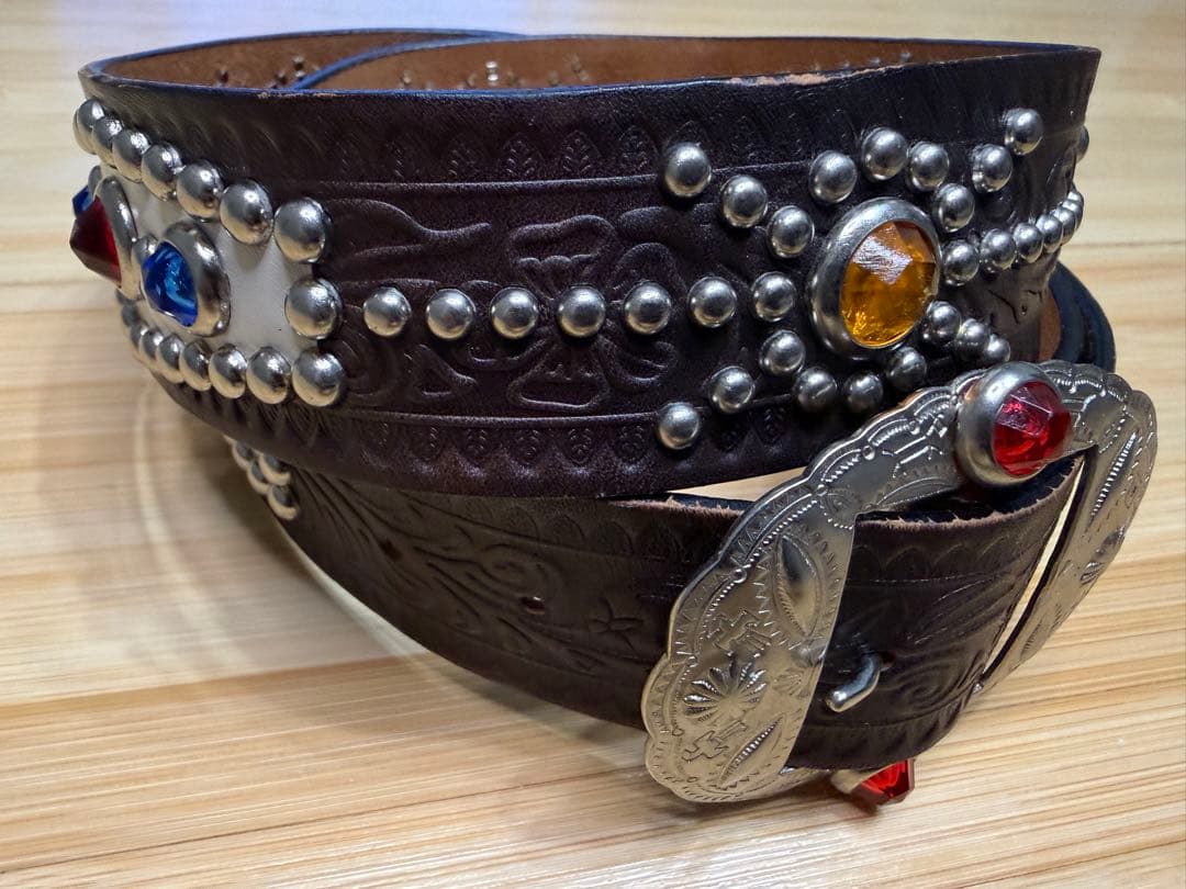 ⭐️美品⭐️レア⭐️エースウエスタンスタッズベルト⭐️マルチカラーストーン⭐️34インチ