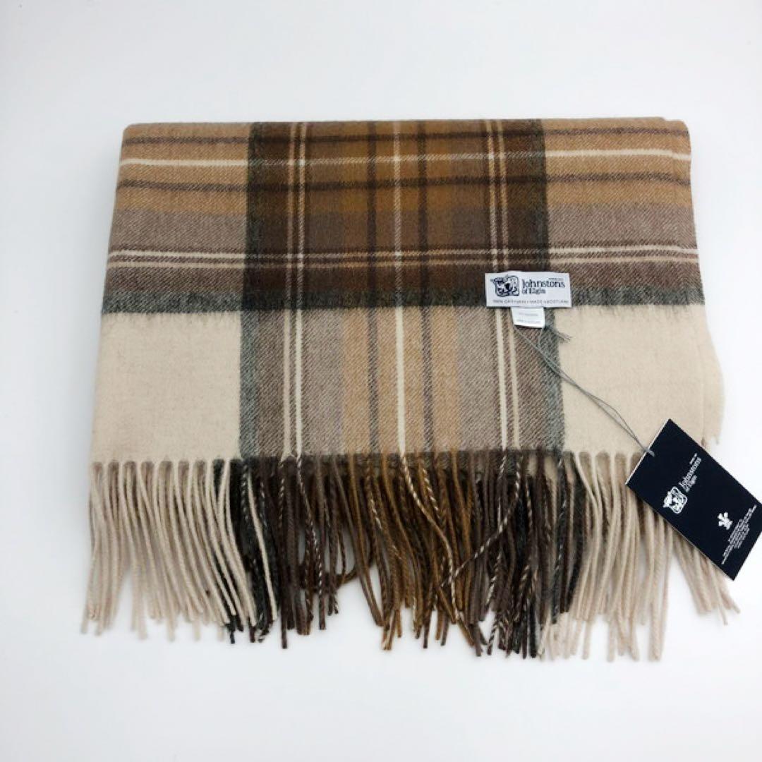 ジョンストンズ　大判マフラー　スカーフ　ナチュラルスチュワート　タータンチェック