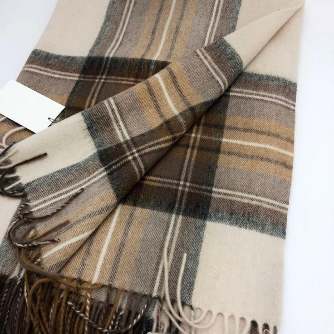 ジョンストンズ　大判マフラー　スカーフ　ナチュラルスチュワート　タータンチェック