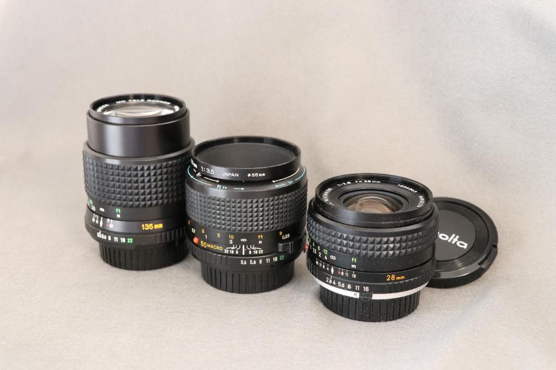 Minolta.28mm 50mmマクロ 135mm単焦点レンズ3本