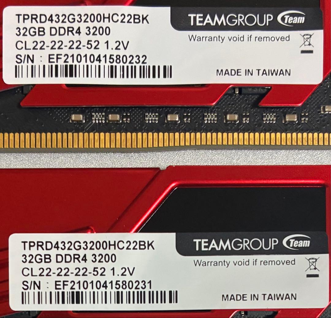 【中古】DDR4-3200 64GB(32GB×2枚) TEAM