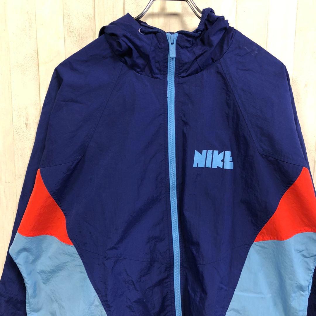 Nike　ナイキ　スウッシュ刺繍　ナイロンジャケット　青　ブルー　L XL 古着