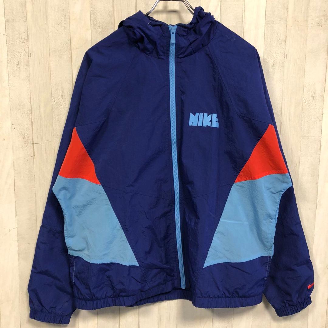 Nike　ナイキ　スウッシュ刺繍　ナイロンジャケット　青　ブルー　L XL 古着