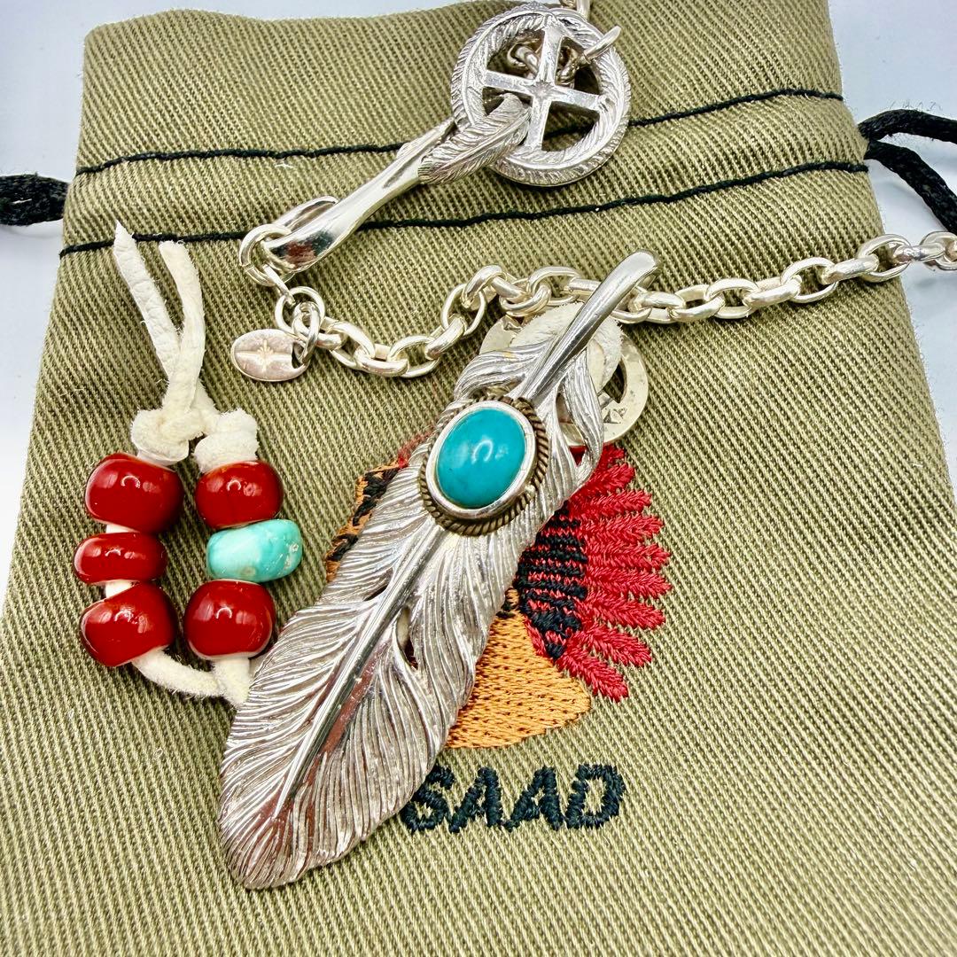 美品　SAAD ターコイズ付きフェザー　ホイール、フックネックレスセット