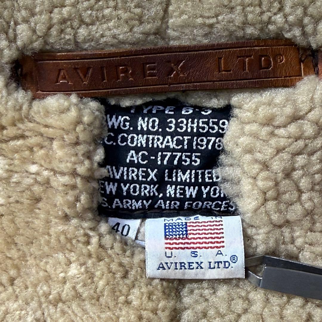 【USA製】 AVIREX B-3 ムートン フライトジャケット 40 短丈
