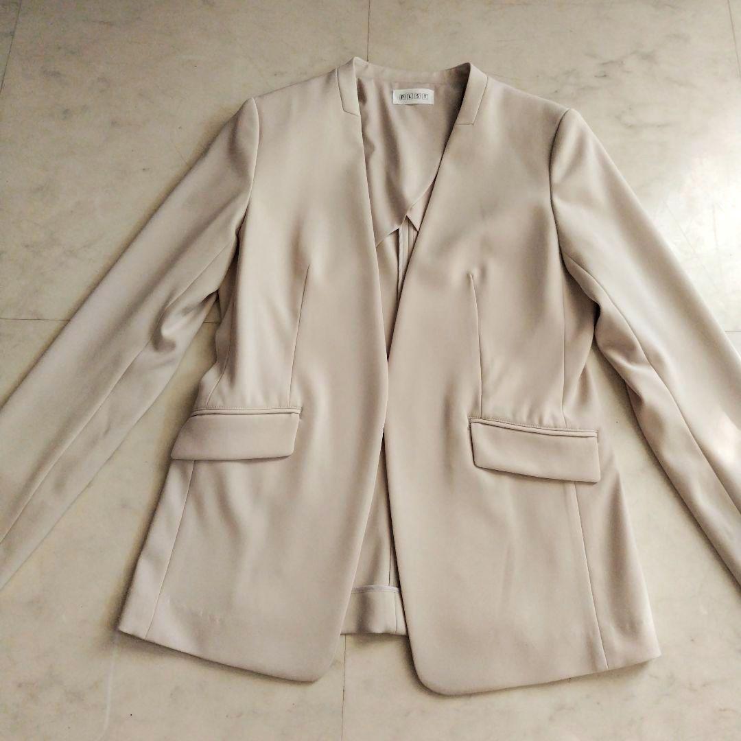 【美品】プラステ セットアップ ノーカラー とろみ素材 洗濯可 上下セット