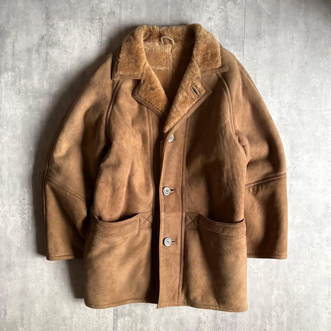 【70s vintage】リアルムートンコート　本革　ヌバックレザー　ユーロ古着
