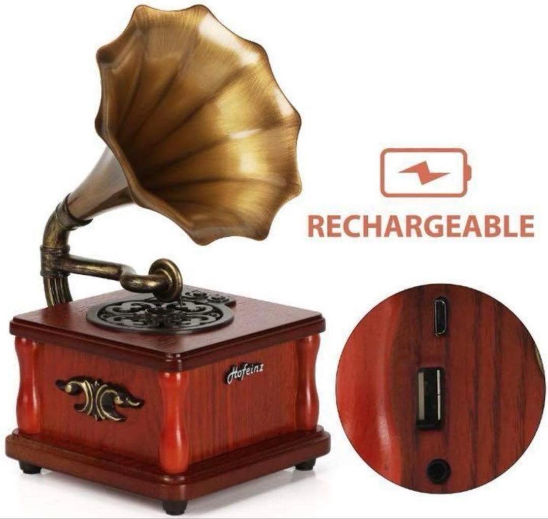 【高音質】Bluetooth対応 レトロ蓄音機　アンティーク　昭和レトロ