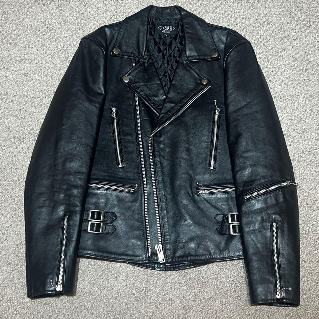 HORN WORKS／ダブルライダースジャケット／ブラック／Mサイズ