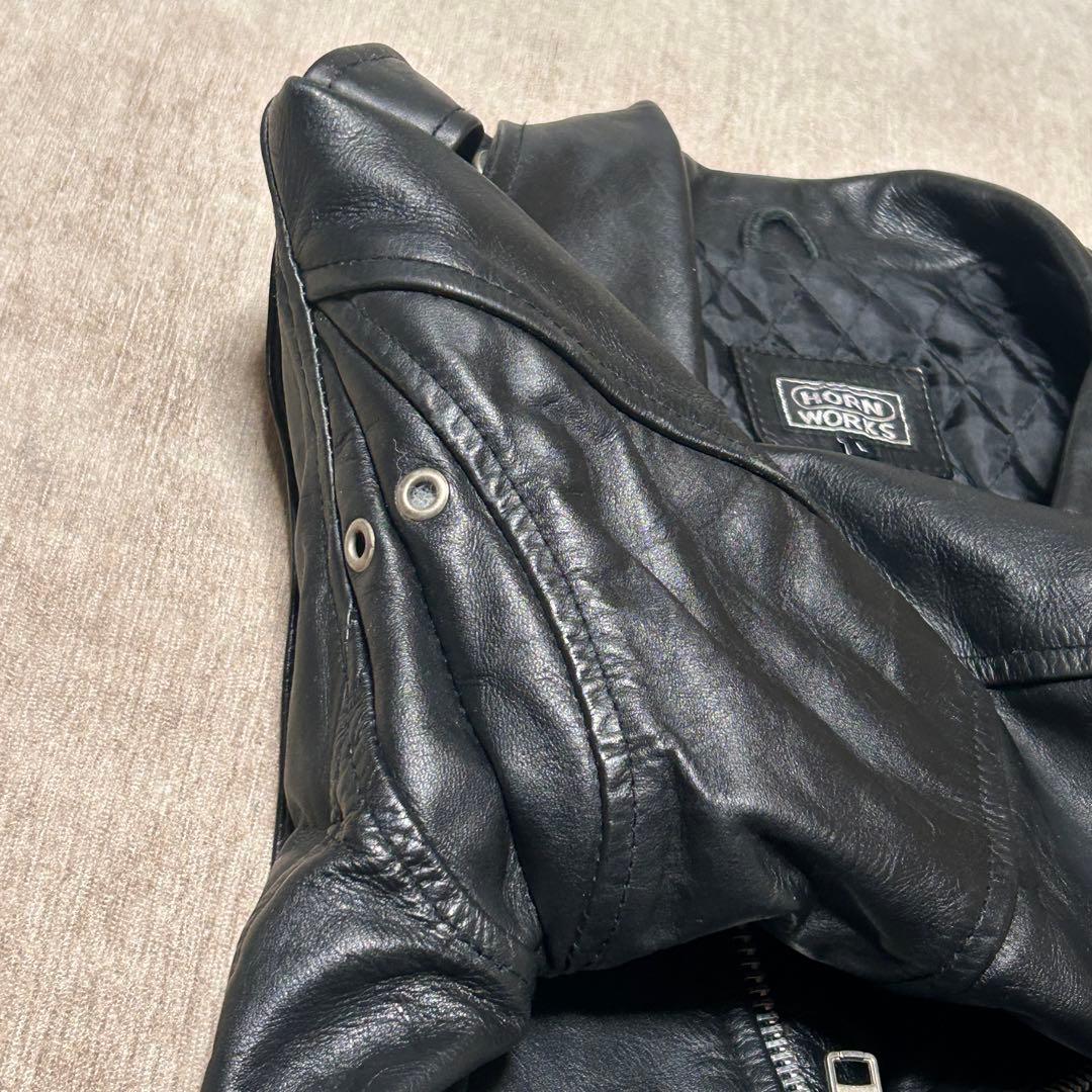 美品　HORN WORKS ダブルライダースジャケット　本革　(L) ブラック