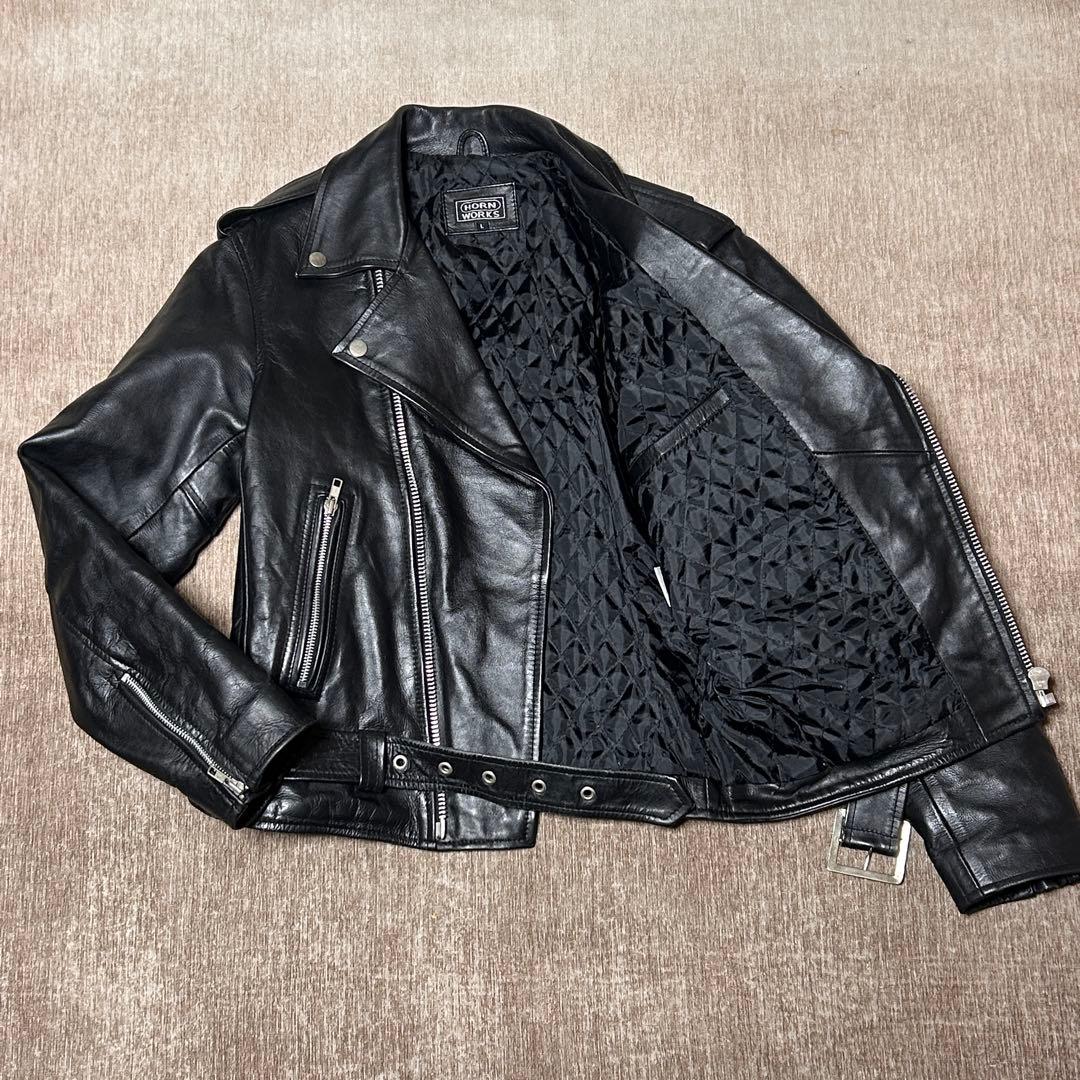 美品　HORN WORKS ダブルライダースジャケット　本革　(L) ブラック