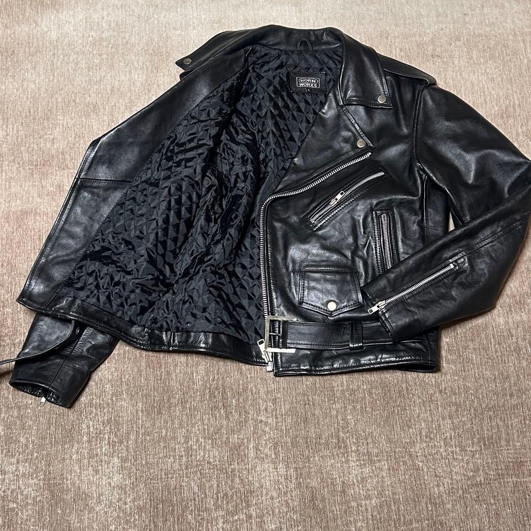 美品　HORN WORKS ダブルライダースジャケット　本革　(L) ブラック