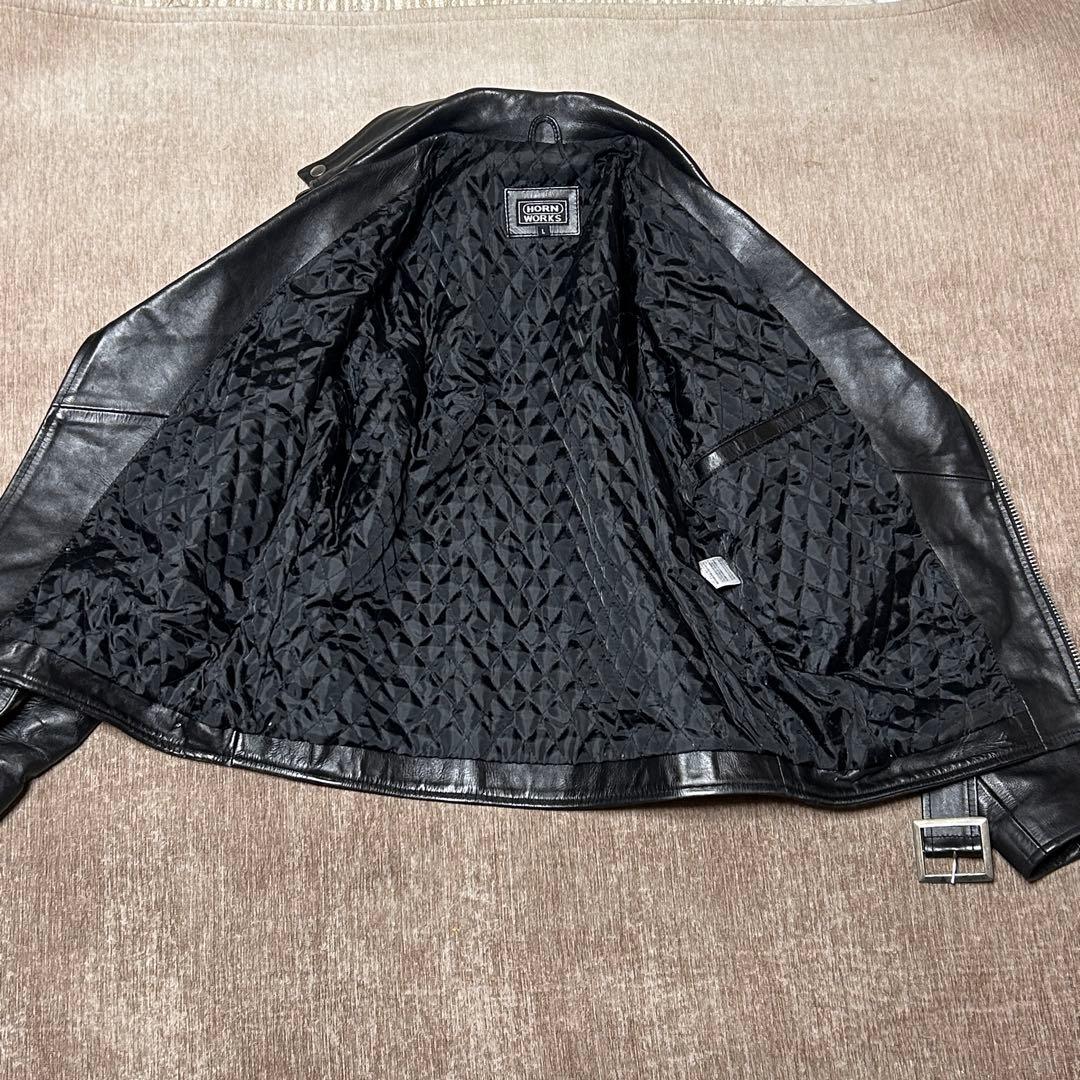 美品　HORN WORKS ダブルライダースジャケット　本革　(L) ブラック