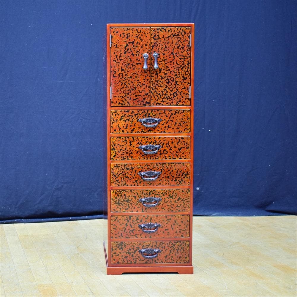 伝統工芸　民芸家具　津軽塗　６段　収納庫　小物箪笥　箪笥　タンス　引出し　茶箪笥