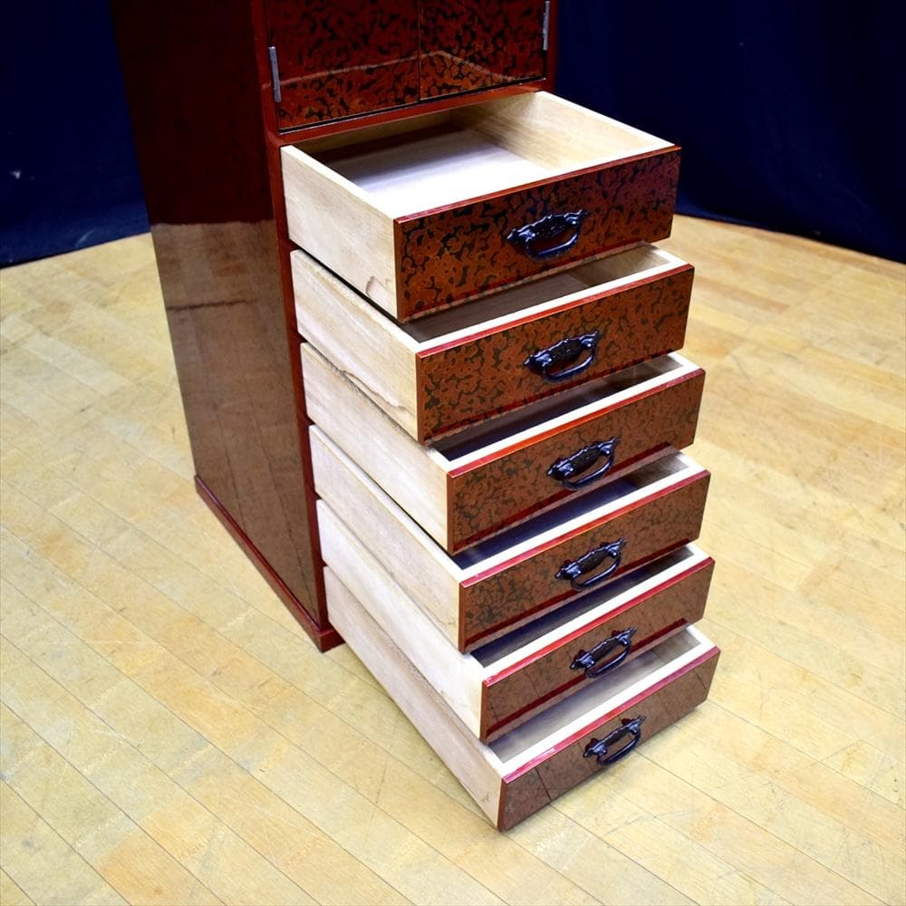 伝統工芸　民芸家具　津軽塗　６段　収納庫　小物箪笥　箪笥　タンス　引出し　茶箪笥