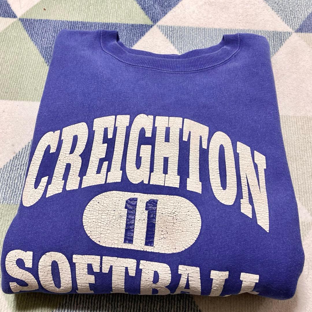 90s Championブルー系三段 リバースウィーブ刺繍タグ XL USA製